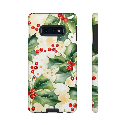 Christmas Holly on a Golden Background - Impact Resistant Phone Case Samsung Galaxy S10E Matte